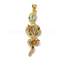 Brass Micro Pave Cubic Zirconia Pendant, with Enemal, Real 18K Gold Plated, Snake, 43x13x4mm, Hole: 4.7x3.5mm(KK-R162-035G)