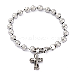 304 Stainless Steel Bracelets, Stainless Steel Color, Cross, 7-1/2 inch(19.2cm), Pendant: 18.5x12.5x3mm.(BJEW-M001-01P-05)