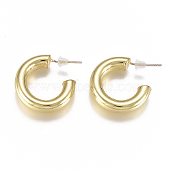 Brass Stud Earrings, Half Hoop Earrings, with Plastic Ear Nut, Long-Lasting Plated, Real 18K Gold Plated, 19~22x19~22x5mm, Pin: 1mm(EJEW-F244-02G)