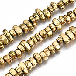 Electroplate Non-magnetic Synthetic Hematite Beads Strands, Nuggets, Real 18K Gold Plated, 5.5~10.5x4~6x3~4.5mm, Hole: 0.8mm, about 103~114pcs/strand, 14.96 inch~15.75 inch(38cm~40cm)(X-G-T114-93G)