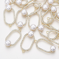 Alloy Rhinestone Pendants, with ABS Plastic Imitation Pearl, Oval, Crystal, Light Gold, 30x15x9mm, Hole: 1.8mm(X-PALLOY-T071-045)
