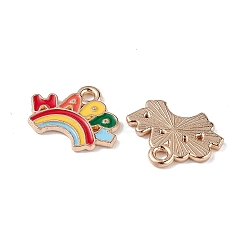 Alloy Enamel Pendants, Rainbow with Word Happy Charm, Light Gold, Colorful, 11.5x15x1mm, Hole: 2mm(ENAM-M056-04KCG)