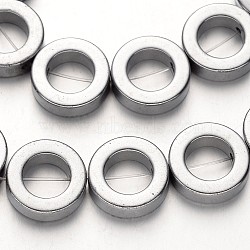 Electroplate Non-magnetic Synthetic Hematite Beads Strands, Ring, Silver Plated, 14x4mm, Hole: 1mm, about 29pcs/strand, 15.7 inch(G-F300-04-01)