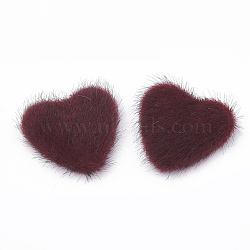 Faux Mink Fur Covered Cabochons, with Aluminum Bottom, Heart, Platinum, Coconut Brown, 25x26x6~7mm(WOVE-N006-13D)