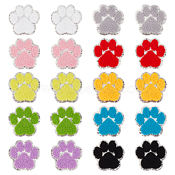 20Pcs 10 Colors Computerized Embroidery Cloth Iron on/Sew on Patches, Costume Accessories, Paw Print, with Sequin, Mixed Color, 60x60x2mm, 2pcs/color(DIY-FG0010-16)