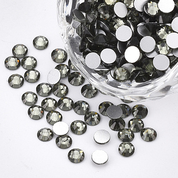 Glass Flat Back Rhinestone Cabochons, Back Plated, Faceted Half Round, Black Diamond, SS20, 4.6~4.8x2mm, about 1440pcs/bag