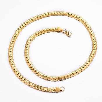 304 Stainless Steel Textured Chain Necklaces, with Lobster Claw Clasps, Golden, 23.82 inch(60.5cm), 7.5x2mm