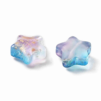 Transparent Glass Beads, with Glitter Powder, Star, Deep Sky Blue, 8x8x4mm, Hole: 1mm