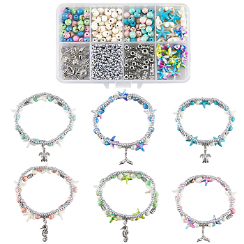 DIY Ocean Theme Double Layer Bracelets Making Kits, including Glass & Gemstone & Shell & Alloy Beads, Brass & Alloy Charms, 304 Stainless Steel Open Jump Rings, Mixed Color, 0.8mm