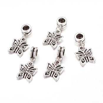 Alloy European Dangle Charms, Butterfly, Antique Silver, 27mm, Hole: 5mm