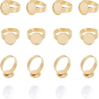 DIY Finger Rings Making, with Adjustable 304 Stainless Steel Finger Rings Components and Transparent Glass Cabochons, Flat Round, Golden, Size: 7, 17mm, 12pcs/box