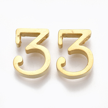 304 Stainless Steel Pendants, Number, Golden, Num.3, 12x9x3mm, Hole: 1.8mm