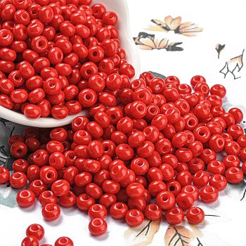 Imitation Jade Glass Seed Beads, Luster, Baking Paint, Round, Red, 5.5x3.5mm, Hole: 1.5mm