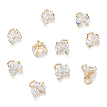 Brass Clear Cubic Zirconia Charms, Long-Lasting Plated, Diamond, Real 18k Gold Plated, 7x6x6mm, Hole: 2mm