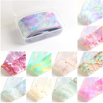 10 Style Transfer Foil Nail Art Stickers, Nail Decals, DIY Nail Tips Decoration for Women, Marble Pattern, 50x4cm, 10sheets/box, Box: 8.6x5.6x2.45cm