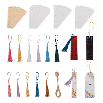 DIY Bookmark Making Kit, Including 15Pcs Blank Wood Pendants, 15Pcs Blank Acrylic Pendants, 30Pcs Polyester Tassels, 1 Bundle Jute Cord, Mixed Color, 130x6mm