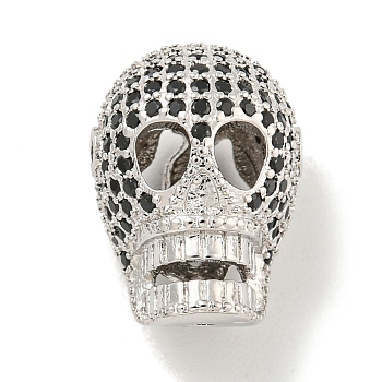 rass Micro Pave Black Cubic Zirconia Beads, Skull, Platinum, 16x12x11mm, Hole: 1.6mm