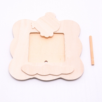 Unfinished Natural Wood Photo Frames, For Arts and Crafts DIY Painting Projects, Square with Fish, BurlyWood, 14.6x13x1cm, Hole: 5mm