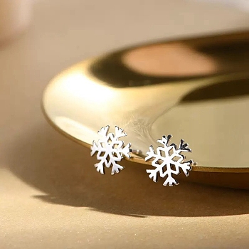 Alloy Earrings for Women, with 925 Sterling Silver Pin, Snowflake, 10mm