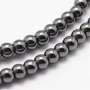 Grade AB Non-magnetic Synthetic Hematite Beads Strands, Round, 3mm, Hole: 0.8mm, 1mm, about 165pcs/strand, 15.7 inch