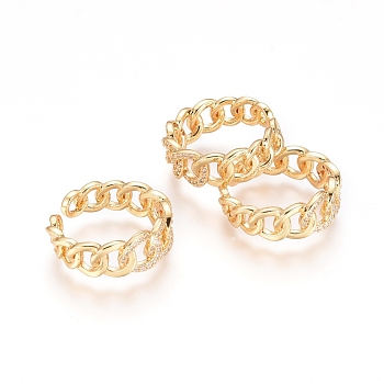 Adjustable Brass Finger Rings, Cuff Rings, Open Rings, with Micro Pave Clear Cubic Zirconia, Long-Lasting Plated, Golden, Size 6, 16mm