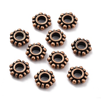 Alloy European Beads, Flower, Lead Free & Nickel Free, Red Copper, 12x4mm, Hole: 5mm