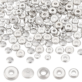 Elite 200Pcs 5 Styles Brass Spacer Beads, Flat Round, Real Platinum Plated, 4~6x1.5~3mm, Hole: 1.5~2mm, 40pcs/style