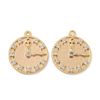 Brass Micro Pave Clear Cubic Zirconia Pendants, Clock, Real 18K Gold Plated, 17x14.5x2mm, Hole: 1.2mm