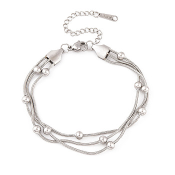 Titanium Steel Multi-strand Ball Bracelets, Round Snake Chain Bracelets for Women, Stainless Steel Color, 6-1/4~6-3/4 inch(15.9~17cm)