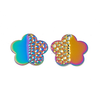 Ion Plating(IP) 304 Stainless Steel Pendants, Flower Charm, Rainbow Color, 23x23.5x1mm, Hole: 1.5mm