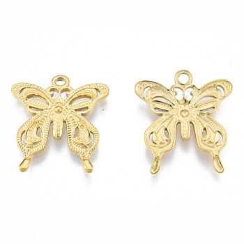 Ion Plating(IP) 304 Stainless Steel Pendants, Butterfly, Real 18K Gold Plated, 26.5x24x3.5mm, Hole: 2mm