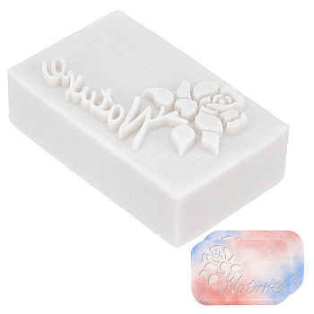 Resin Chapter, DIY Handmade Resin Soap Stamp Chapter, Rectangle, White, Rose Pattern, 3.1x5x1.6cm
