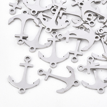 201 Stainless Steel Links connectors, Laser Cut Links, Anchor, Stainless Steel Color, 18x13x1mm, Hole: 1.4mm