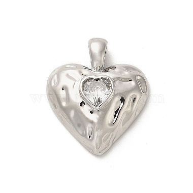 Platinum Clear Heart Brass+Cubic Zirconia Pendants