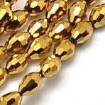 Electroplate Glass Beads Strands, Full Golden Plated, Faceted, Oval, Gold, 6x4mm, Hole: 1mm, about 63~65pcs/strand, 14.6 inch(EGLA-J013-4X6mm-F11)