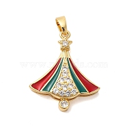 Christmas Theme Rack Plating Brass Cubic Zirconia Pendants, with Enamel, Long-Lasting Plated, Lead Free & Cadmium Free, Real 18K Gold Plated, Fan, 29x25x5mm, Hole: 5x3mm(KK-K385-119G-02)