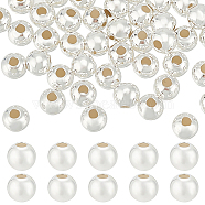 50Pcs 925 Sterling Silver Spacer Beads, Round, Silver, 4x3.5mm, Hole: 1.2mm(STER-BC0001-77)