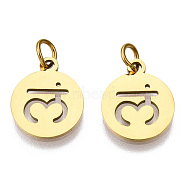 304 Stainless Steel Charms, with Jump Ring, Flat Round with Ohm/Aum Charm, Golden, 14x12x1.1mm, Hole: 3mm(STAS-Q201-T446G-03)