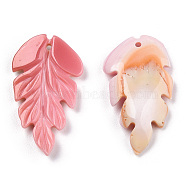 Natural Pink Shell Pendants, Feather Charm, 24.5x14x3mm, Hole: 1mm(SSHEL-H068-02)