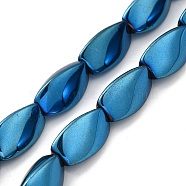 Electroplated Non-magnetic Synthetic Hematite Beads Strands, Long-Lasting Plated, Twist, Blue Plated, 20~21x11.5~12x11mm, Hole: 1.8mm, about 20pcs/strand, 16.02''(40.7cm)(G-P518-01C)