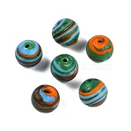 Opaque Handmade Lampwork Beads, Stripe, Round, Light Blue, 12mm, Hole: 1.6mm(BLOW-D006-03B)