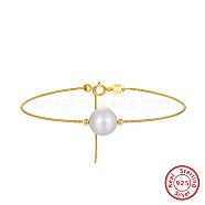 925 Sterling Silver Bangle with Natural Pearl Beaded, with S925 Stamp, Real 14K Gold Plated, 6-7/8 inch(17.5cm)(BJEW-Z025-04G)