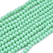 Opaque Solid Color Glass Beads Strands, Faceted, Rondelle, Turquoise, 6x5mm, Hole: 1mm, about 87~90pcs/strand, 17~17.5 inch(42.5~43.75cm)(X-EGLA-A034-P6mm-D14)