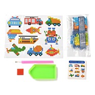DIY Transportation Diamond Painting Stickers Kits For Kids, with Diamond Painting Stickers, Rhinestones, Diamond Sticky Pen, Tray Plate and Glue Clay, Mixed Color, 19.5x15x0.03cm(DIY-O016-17)