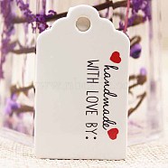 Paper Gift Tags, Hange Tags, For Arts and Crafts, For Wedding, Valentine's Day, Rectangle with Word Handmade with Love, White, 50x30x0.4mm, Hole: 5mm(CDIS-P001-H03-B)