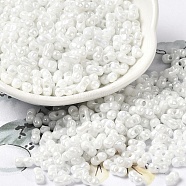 Opaque Colours Luster Glass Seed Beads, Peanut, White, 6x3.5x3mm, Hole: 1mm, about 7258pcs/pound(SEED-B001-01A-12)