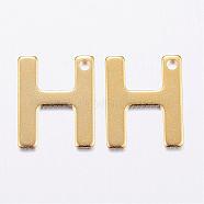 304 Stainless Steel Charms, Letter, Initial Charms, Real 18k Gold Plated, Letter.H, 11x6~12x0.8mm, Hole: 1mm(STAS-P141-H)