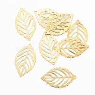 201 Stainless Steel Pendants, Leaf, Golden, 23.5x14x0.3mm, Hole: 1mm(X-STAS-H557-49G)