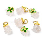 Natural Agate Flower Charms, with Brass Enamel Leaf & Jump Rings, Golden, 13x11mm, jump ring: about 5x1mm, 3mm inner diameter(KK-NH0005-01G)