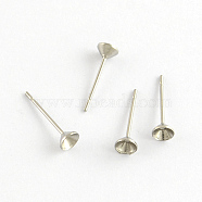 304 Stainless Steel Flat Round Blank Peg Stud Earring Settings, Stainless Steel Color, 14x6mm, pin:1mm, fit for 6mm rhinestone(STAS-R055-16)